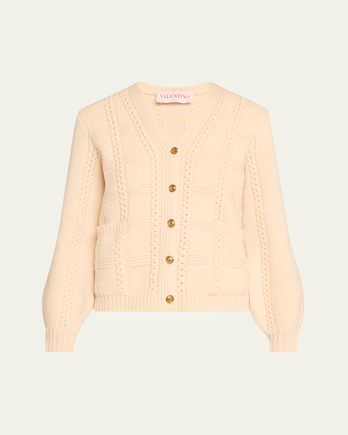 Valentino Cable Knit Button Down Cardigan In Nude