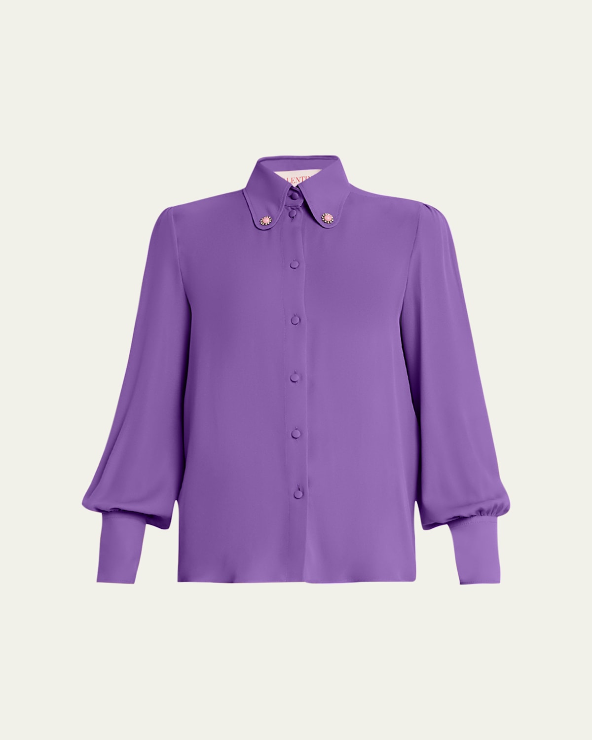 Valentino Daisy Jewel Collar Embellished Shirt With Pleated Shoulders In Orchid