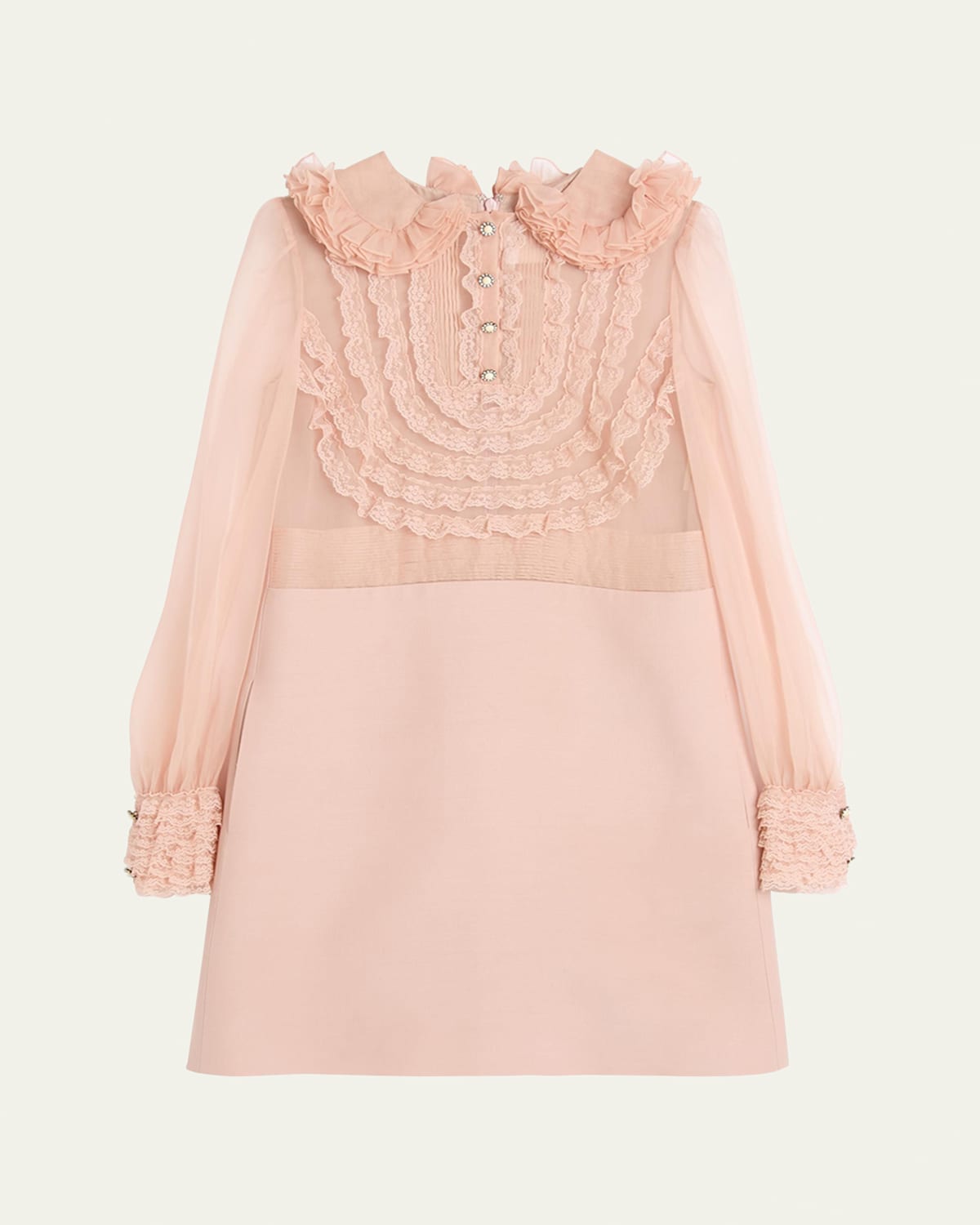 Valentino Peter Pan Collared Ruffle Bib Mini Dress In Rose
