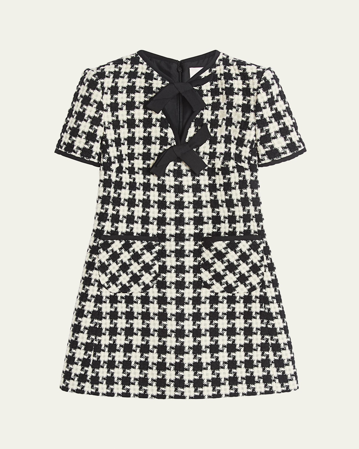 Valentino Embroidered Damier Light Tweed Short Dress In Ivory Black