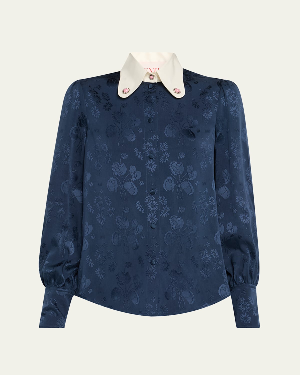 VALENTINO FLORAL SILK JACQUARD ROUND-COLLAR BUTTON-DOWN BLOUSE 