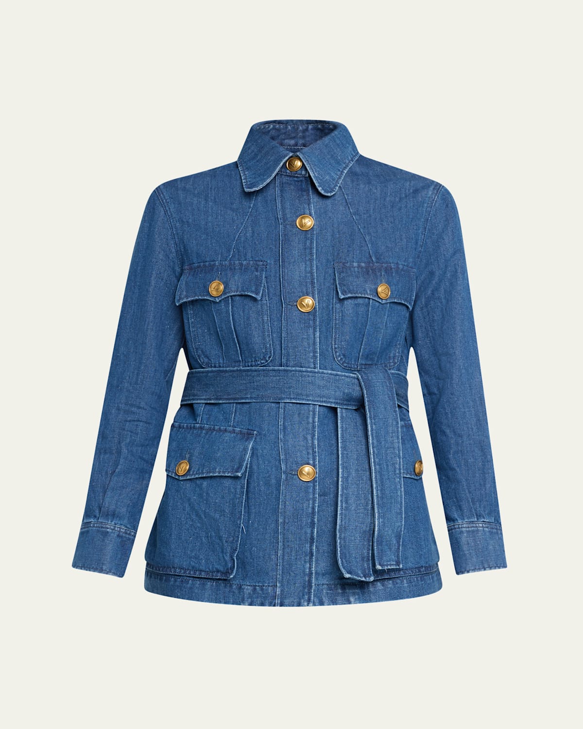 Shop Valentino Belted Button Down Denim Shirt