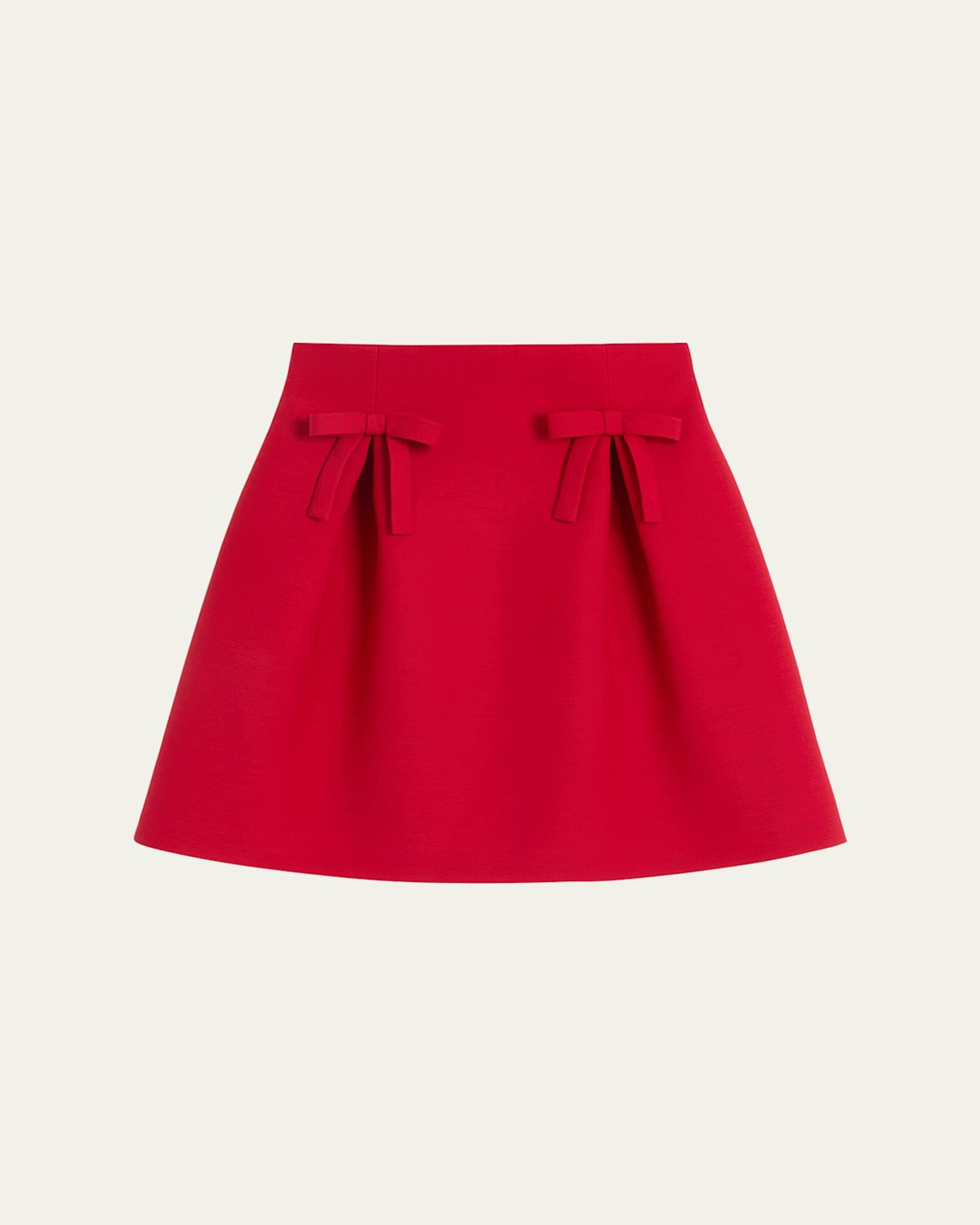 Valentino Bow-detailed Pleated Wool And Silk-blend Mini Skirt In Dark Red