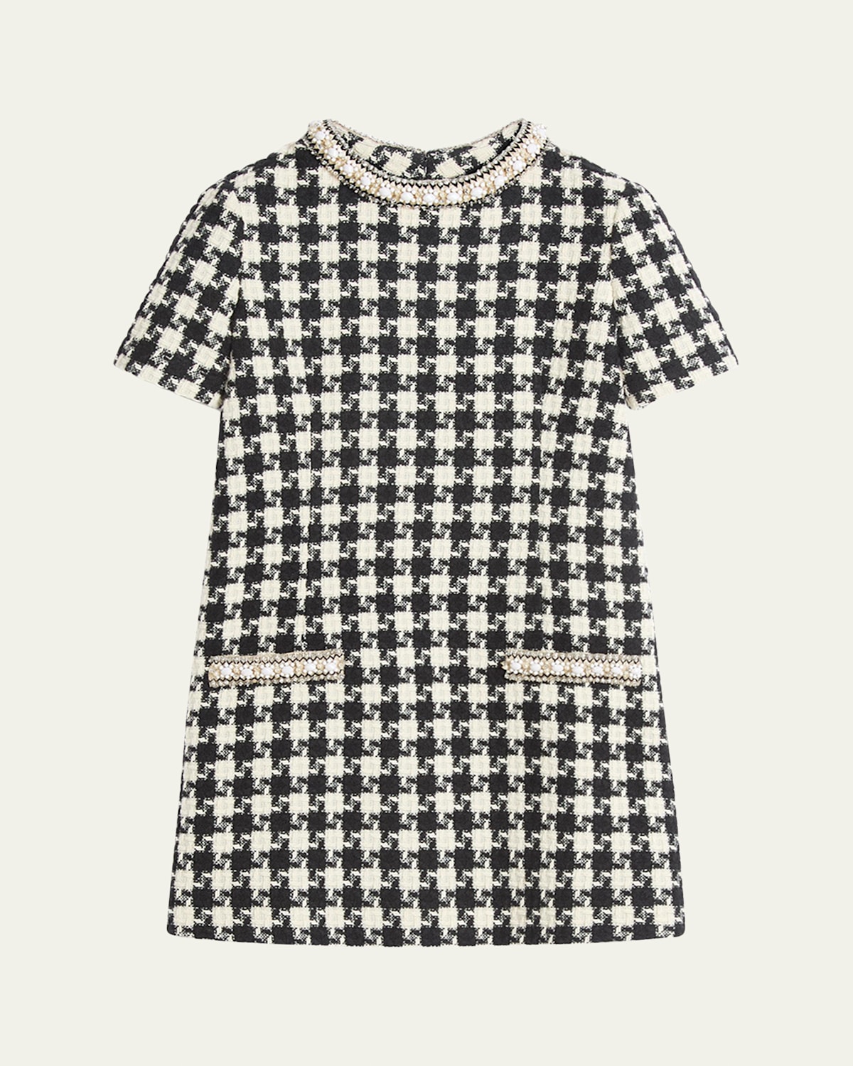 Valentino Garavani Embroidered Damier Light Tweed Short Dress In Ivory Black