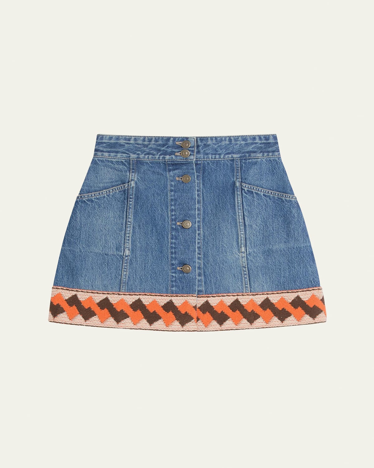 Shop Valentino Embroidered Hem Denim Mini Skirt