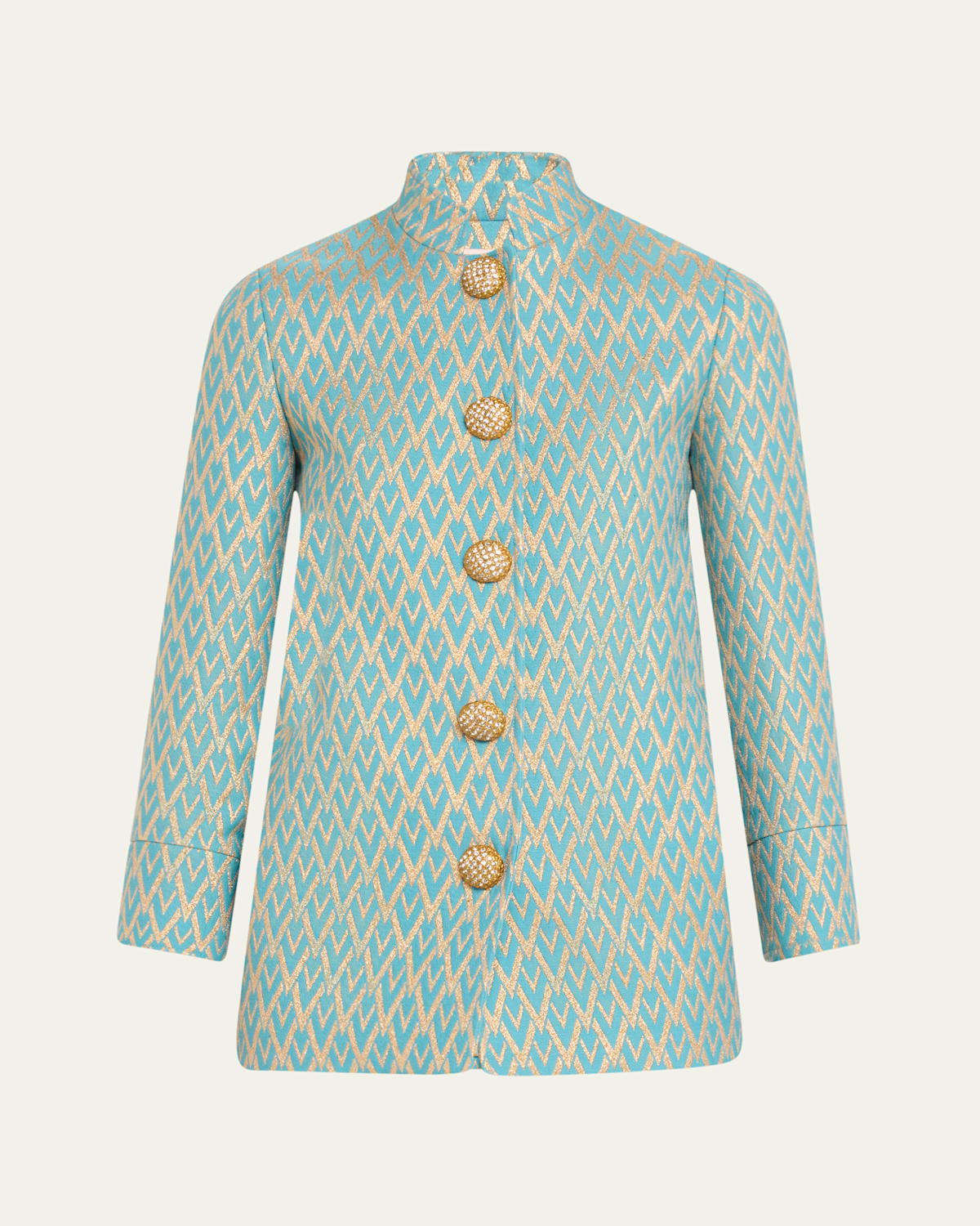 Valentino Crystal-embellished Metallic Wool-blend Jacquard Jacket In Blue Gold