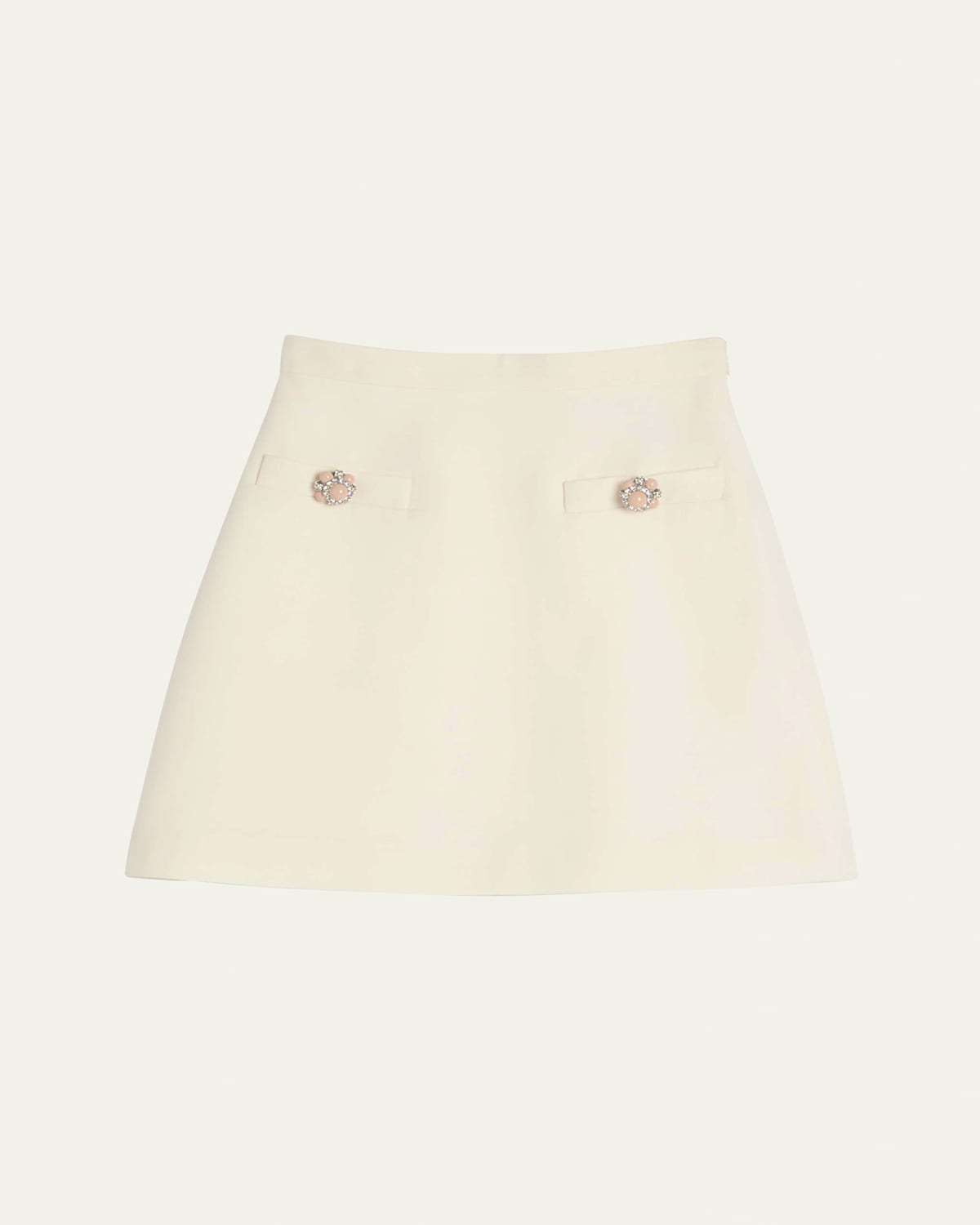 Shop Valentino Brooch Wool Mini Skirt In Ivory