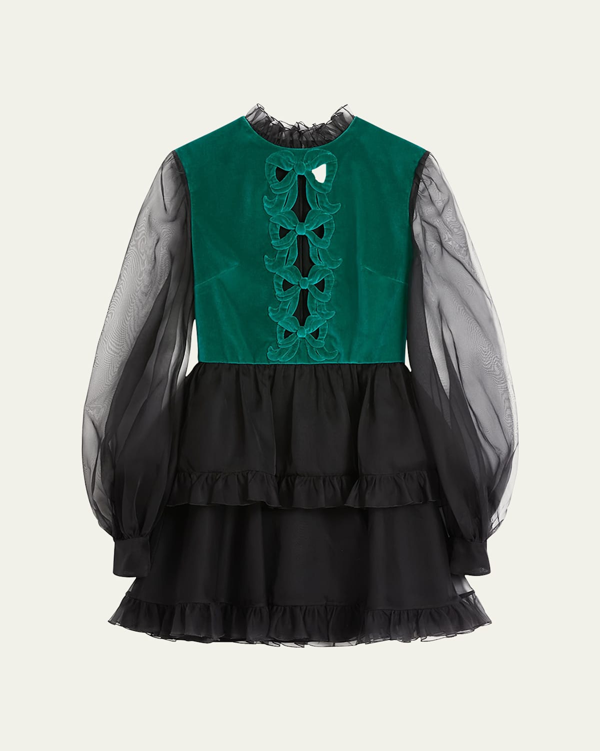 VALENTINO VELVET TOP SHEER SLEEVE MINI DRESS 