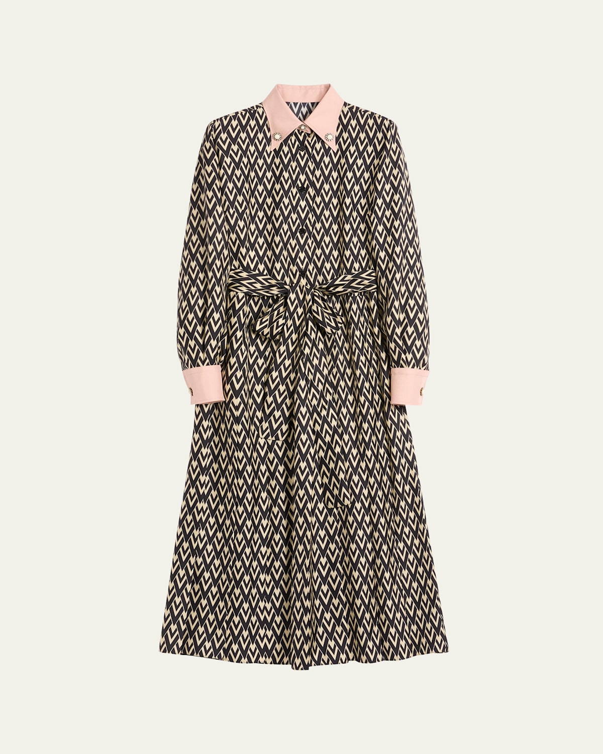 Valentino "toute La V" Twill Midi Dress In Black Cream