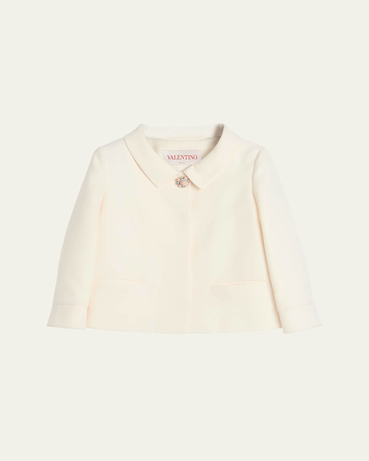 Valentino Garavani White Jacket With Spread Collar And Front Jewel Button In Wool And Silk Woman In Ivory