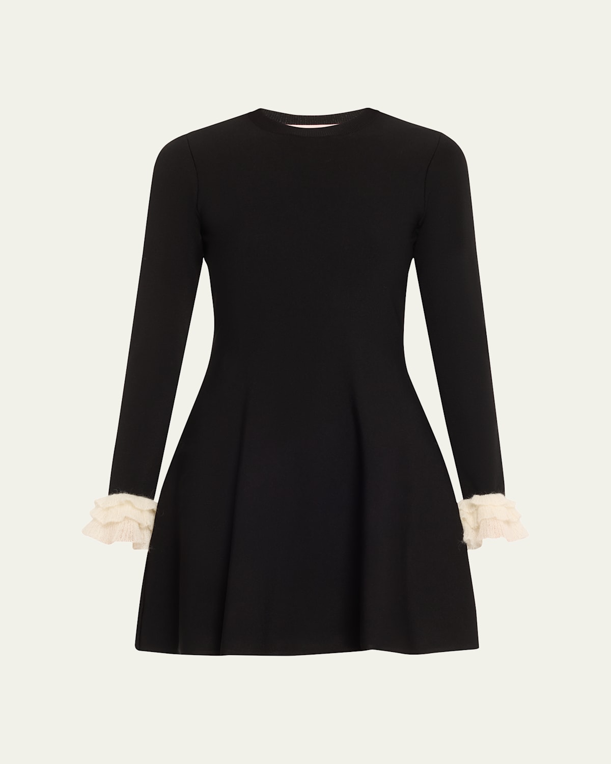 Valentino Crewneck Knit Dress Asymmetric Hem In Ivory Black