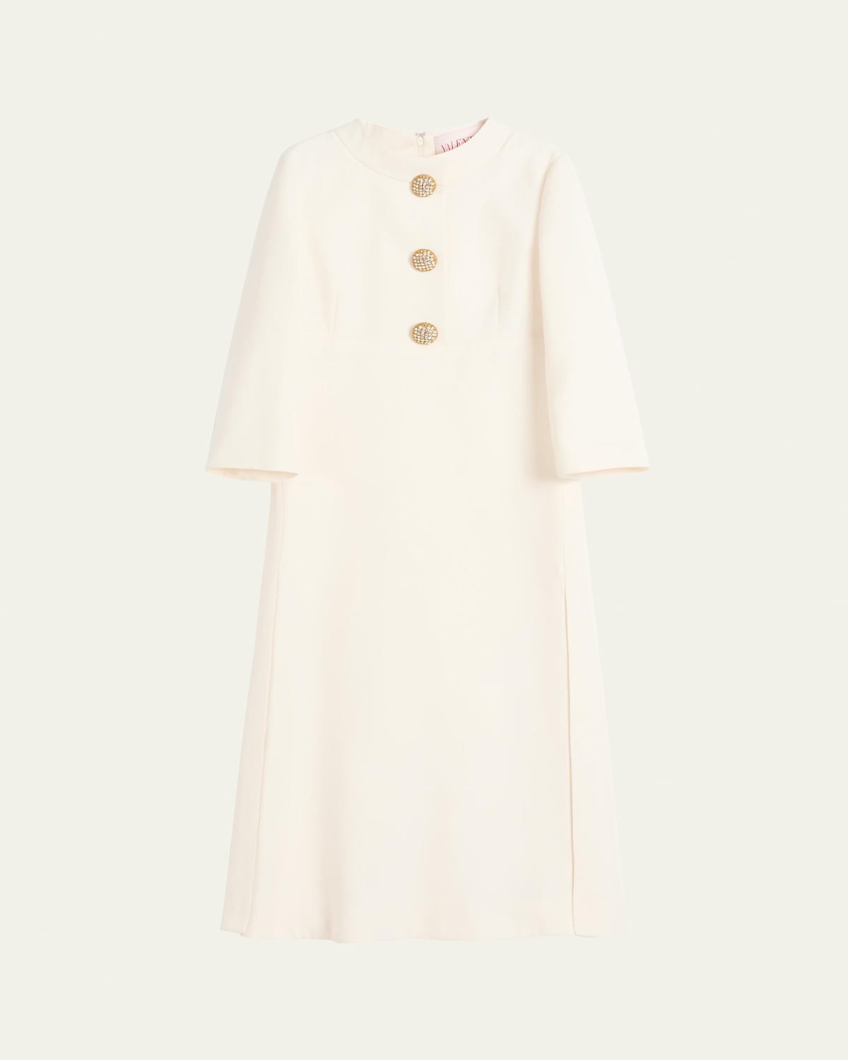 Quarter-Sleeve Brooch Wool Midi Dress