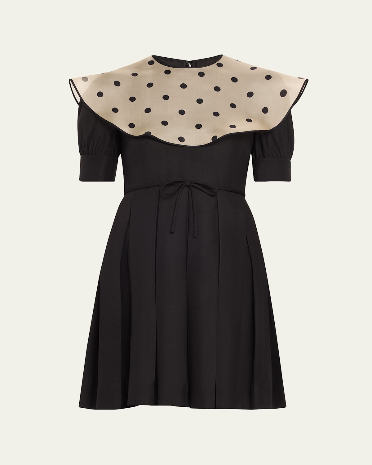 Valentino Garavani Polka Dot Bib Collar Pleated Shantung Silk Minidress In Black
