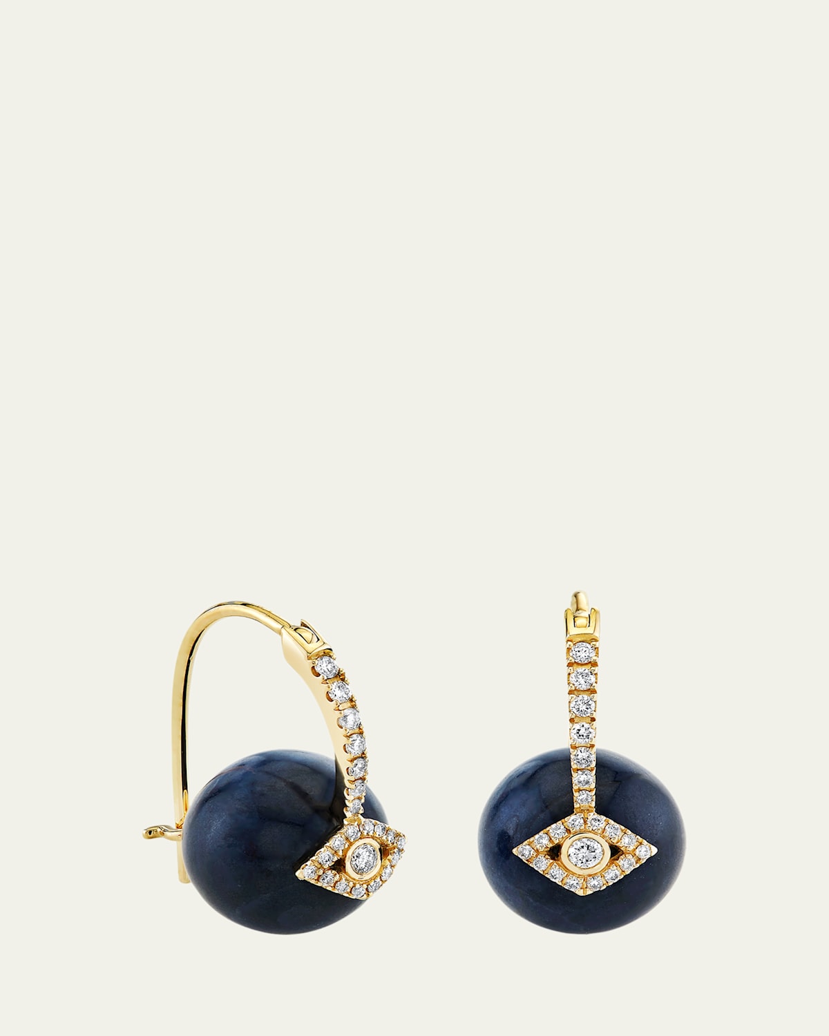 Sydney Evan 14K Yellow Gold Smooth Round Blue Sapphire Cocktail Earrings with Diamonds