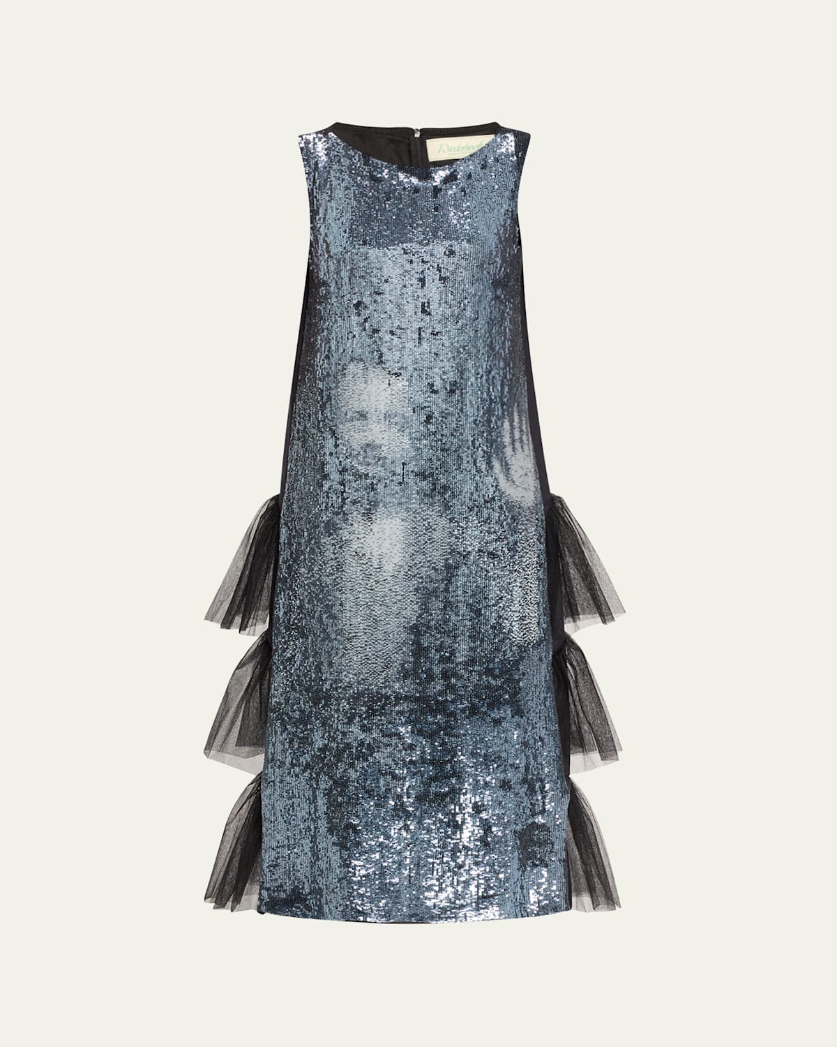 Sequined Secret Room Print Crinoline Midi Dress