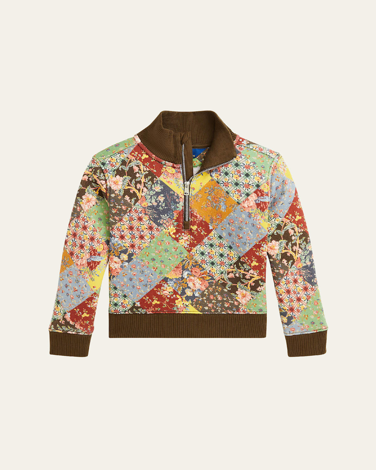 Girl's Multicolor Patchwork Quarter Zip Sweatshirt, Size 2-6X