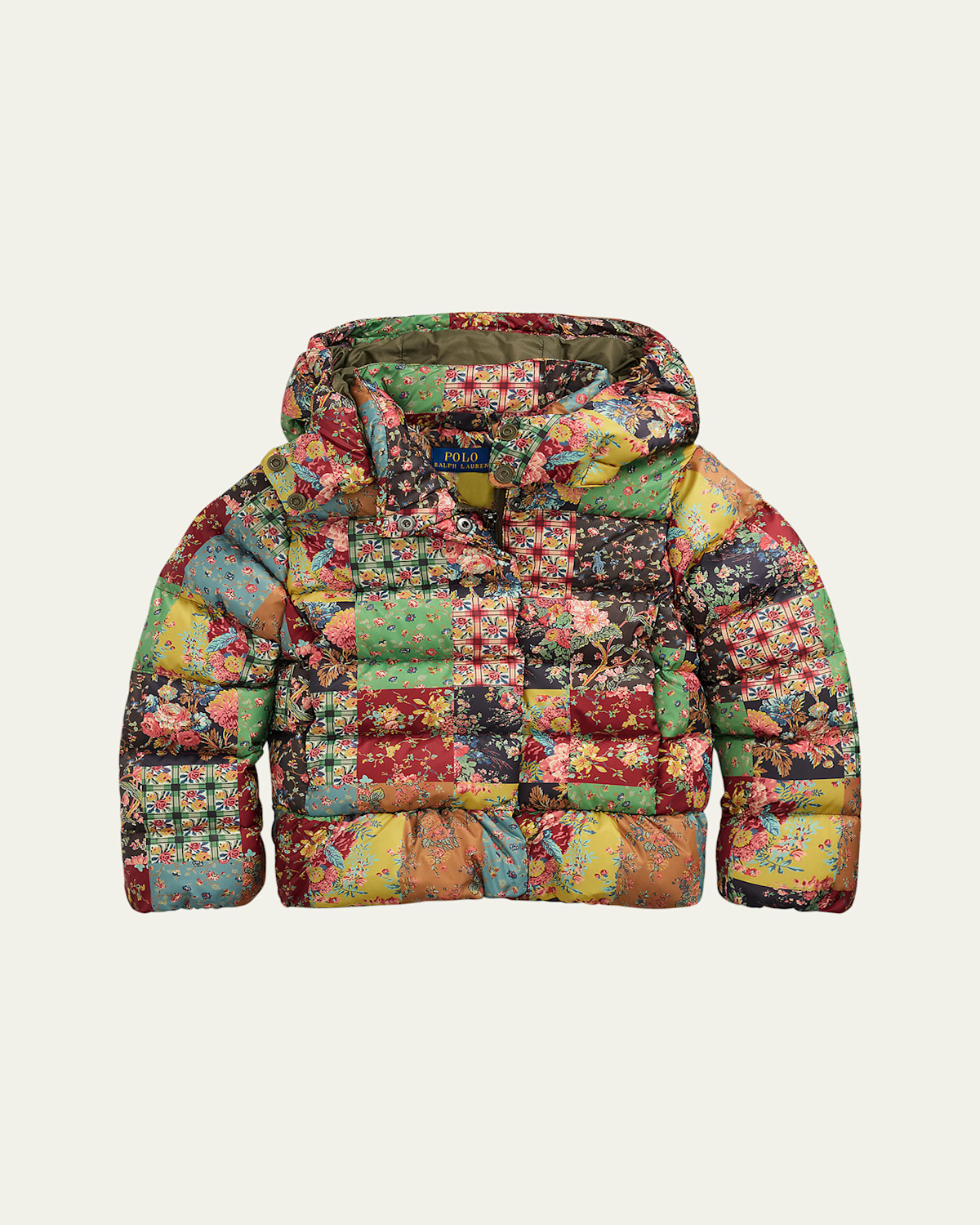 Girl's Patchwork-Print Recycled Nylon Puffer Jacket, Size S-XL
