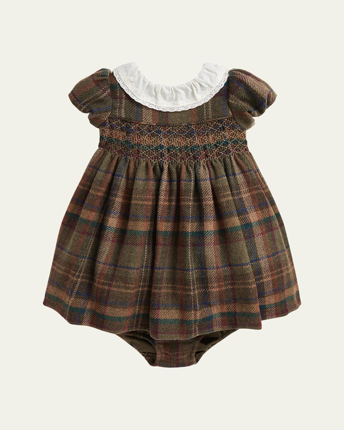 Girl's Plaid-Print Smocked Dress W/ Bloomers, Size 9M-24M