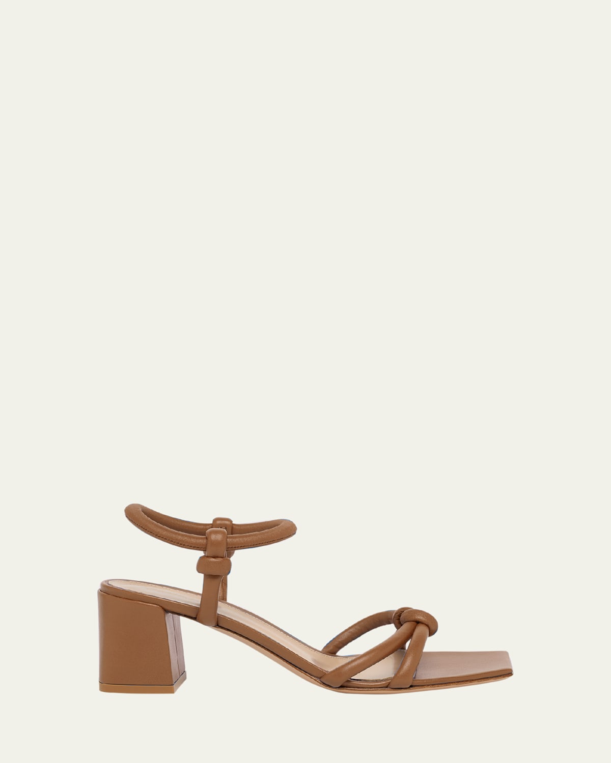 GIANVITO ROSSI KNOTTED LEATHER BLOCK-HEEL SANDALS 