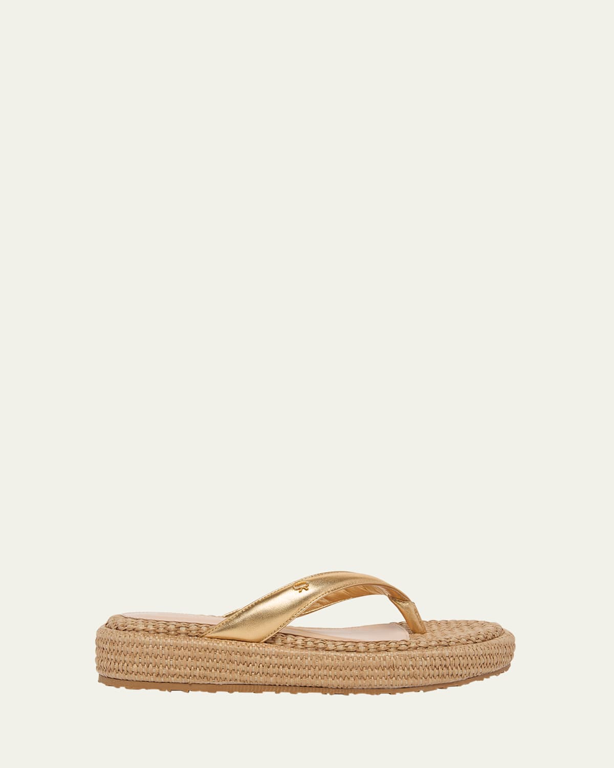 Metallic Raffia Thong Platform Sandals