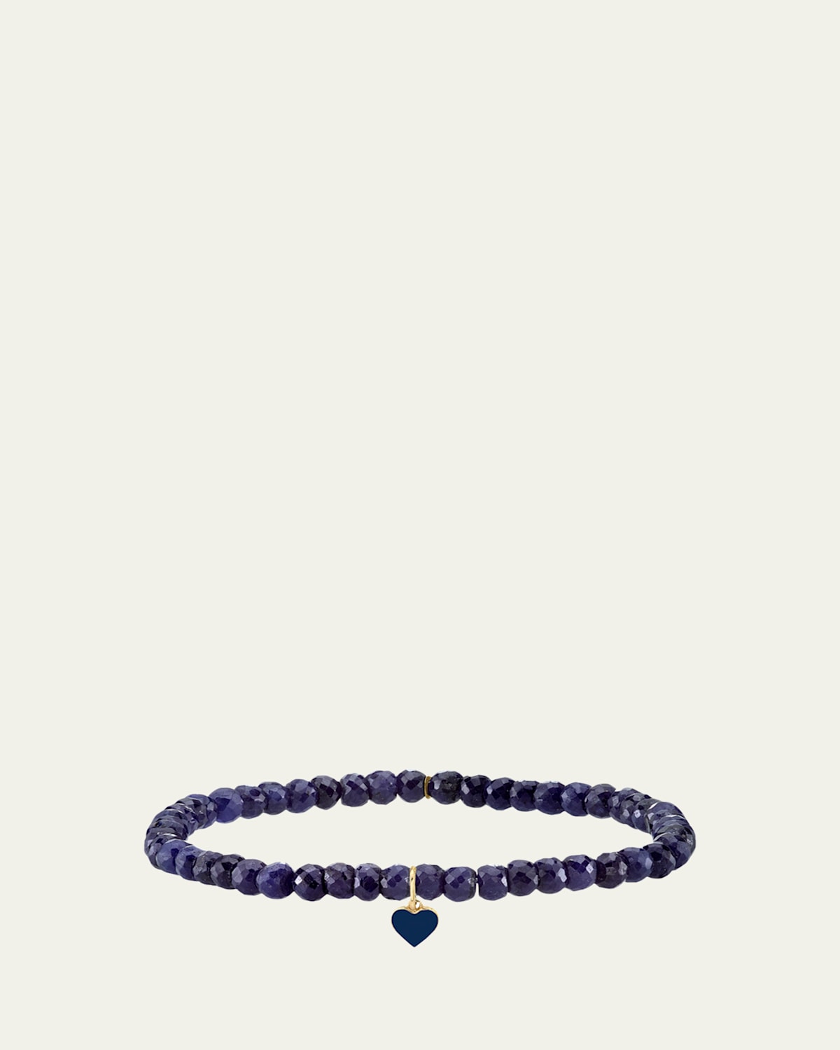 Sydney Evan 14K Yellow Gold Blue Enamel Heart Charm on Sapphire Beaded Bracelet
