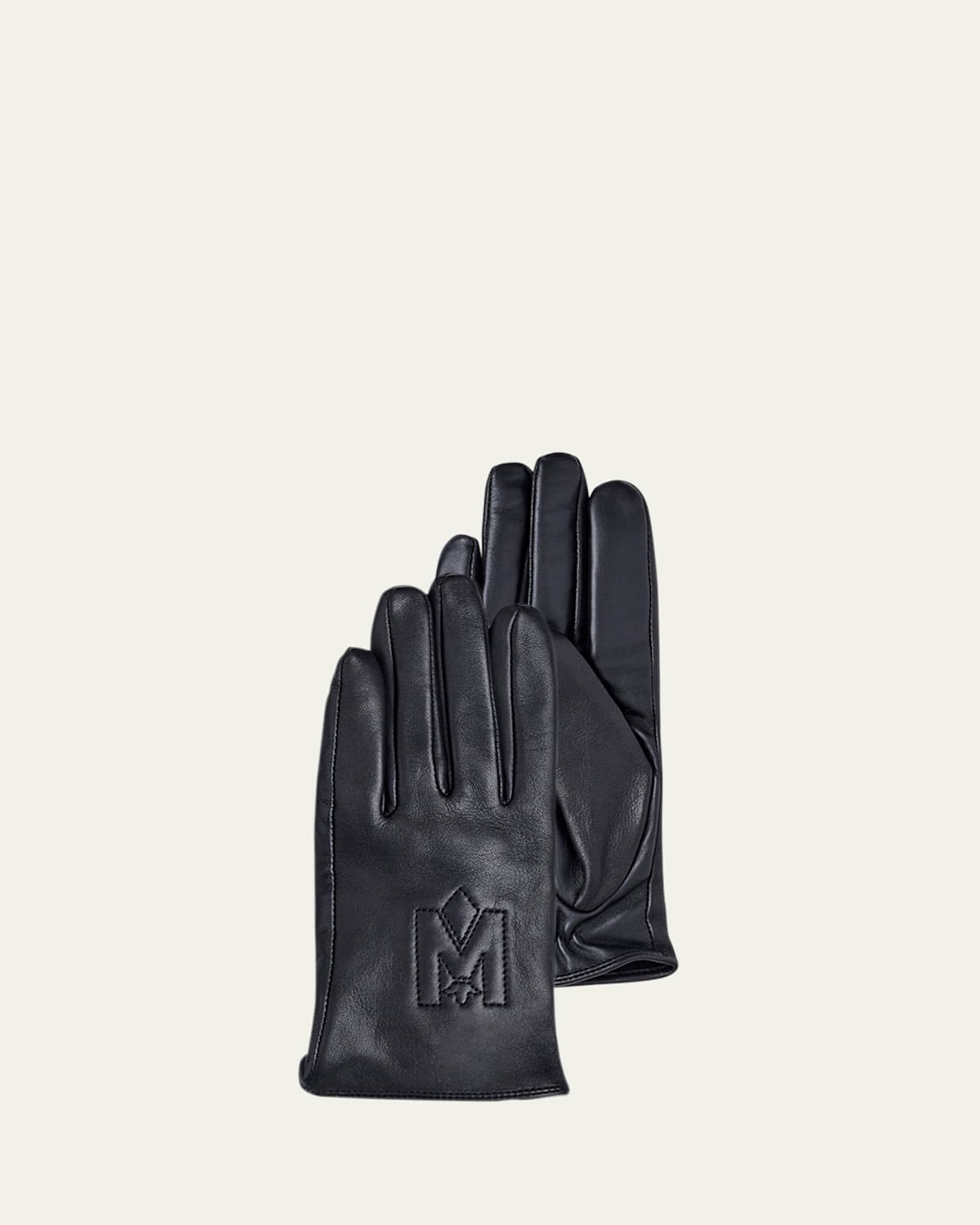 Eunice Leather Logo Gloves with Cashmere Lining