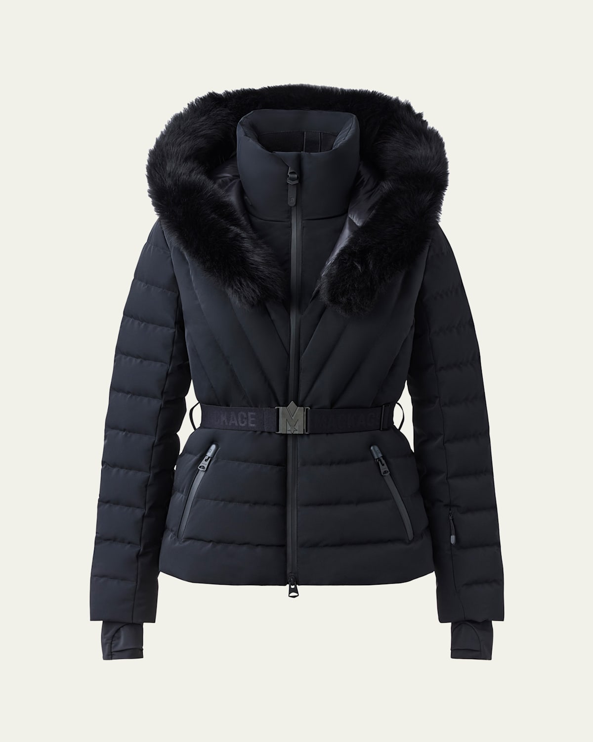 Mackage Elita Down Ski Jacket With Removable Shearling Trim In Black