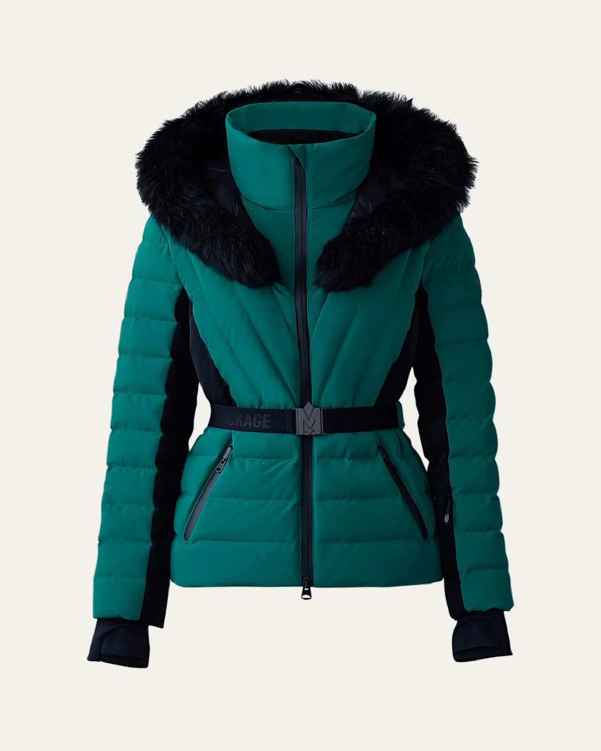 Mackage Elita Down Ski Jacket With Removable Shearling Trim In Emerald