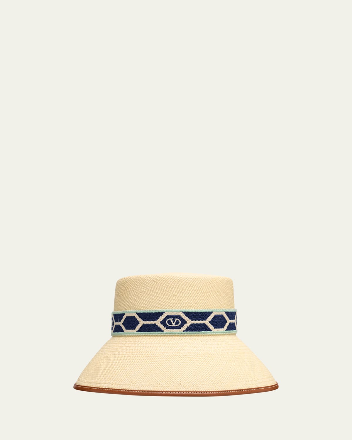 Valentino Embroidered Band Straw Bucket Hat In White
