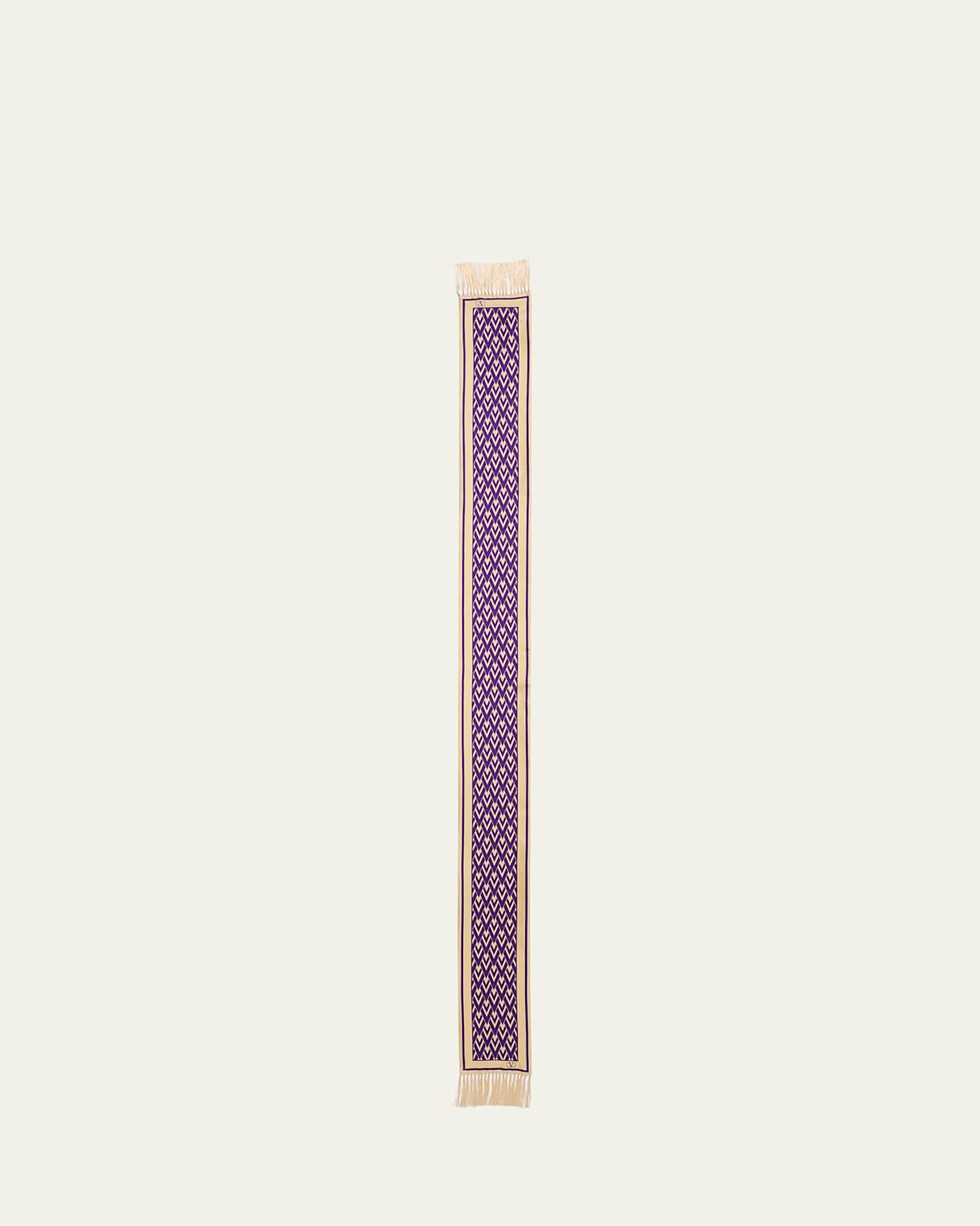 Valentino Monogram Fringe-trim Scarf In Crema Viola