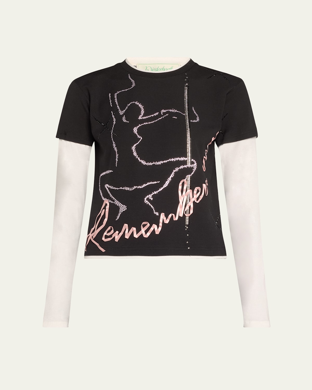Layered Hotfix Crystal Remember Me Print T-Shirt