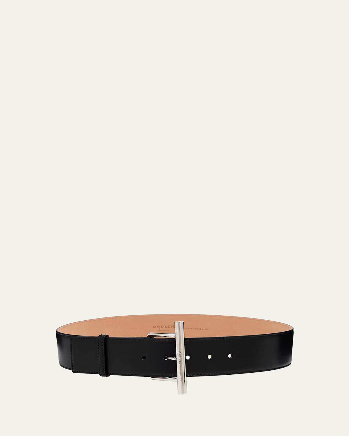 Alexander Mcqueen Silvertone Cross-bar Leather Wide Sling Belt In Black