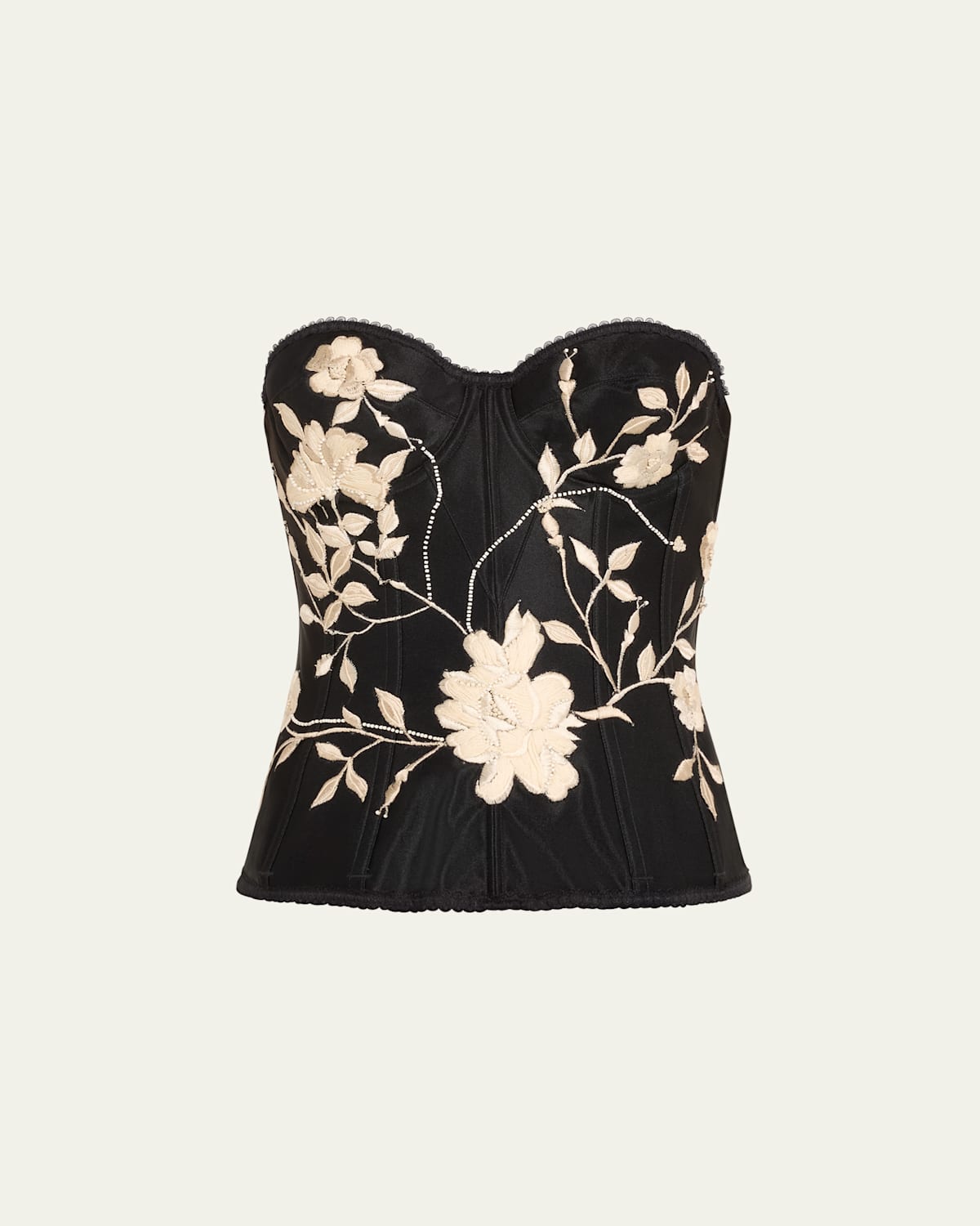 Floral-Embroidered Satin Corset