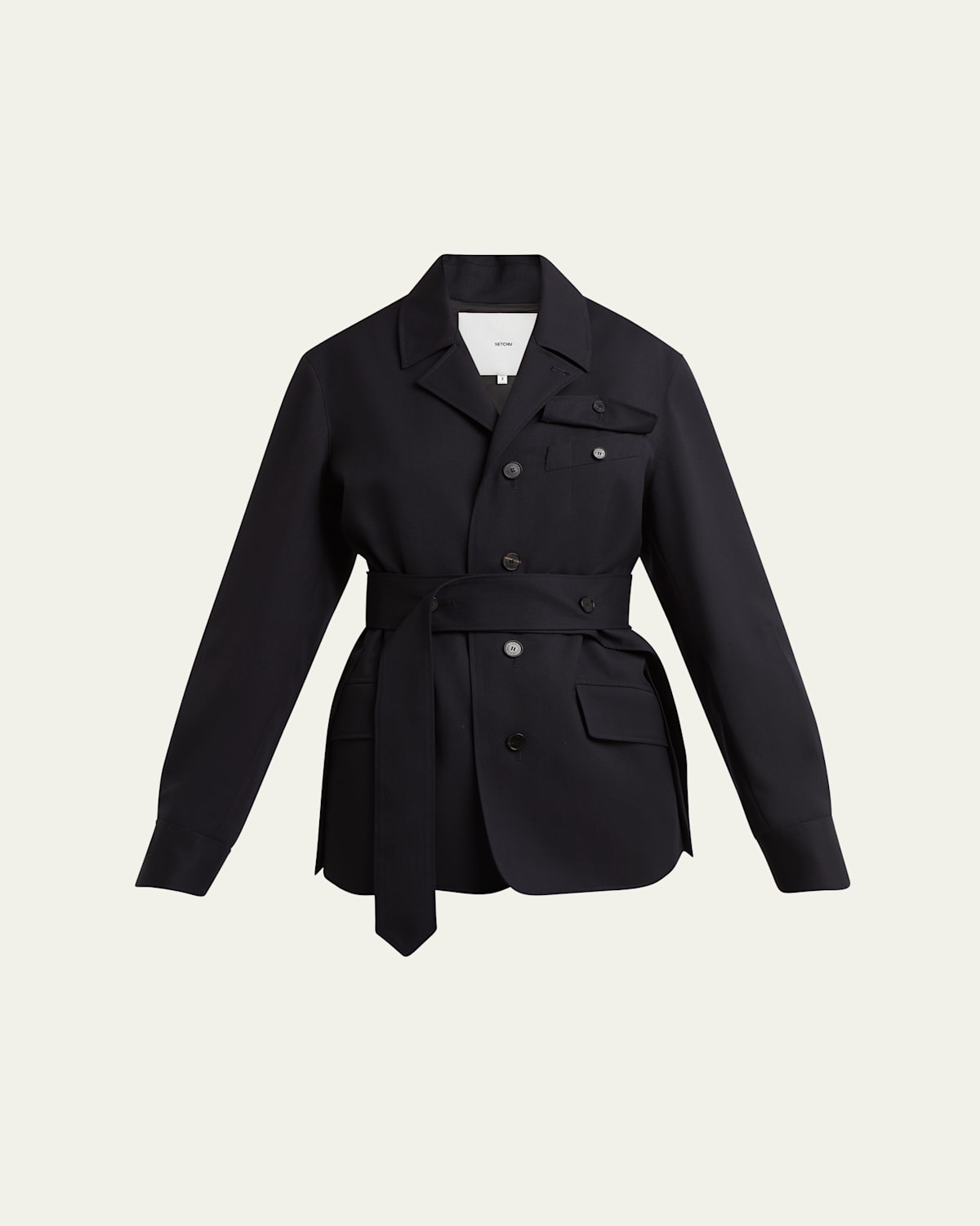 Travel Self-Tie Wool Gabardine Safari Jacket