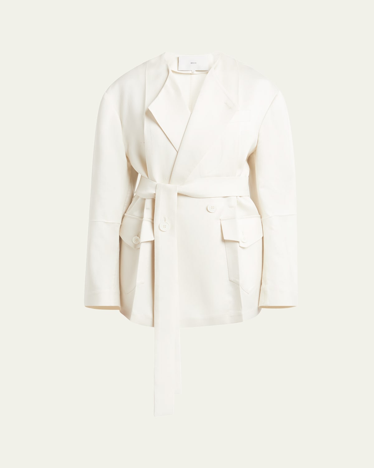 No Collar Origami Belted Wool Jacket