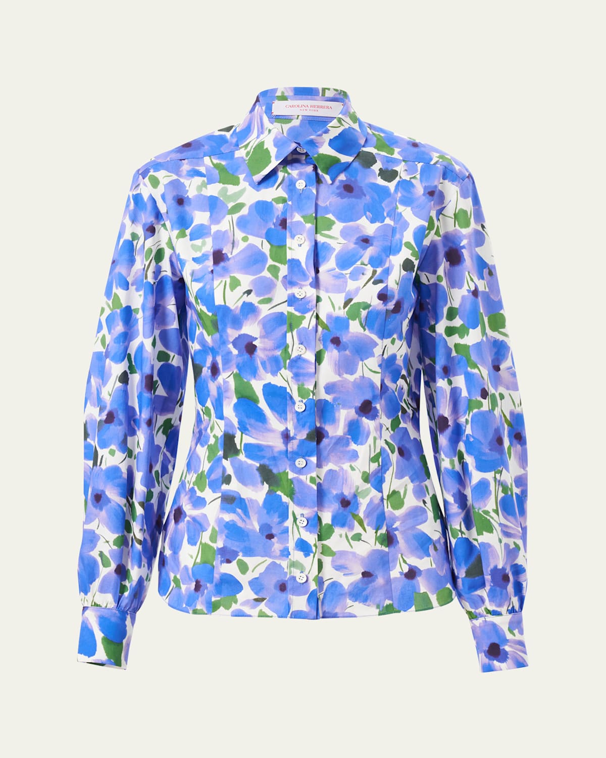 Carolina Herrera Cotton Floral Shirt In Delphinium Mult
