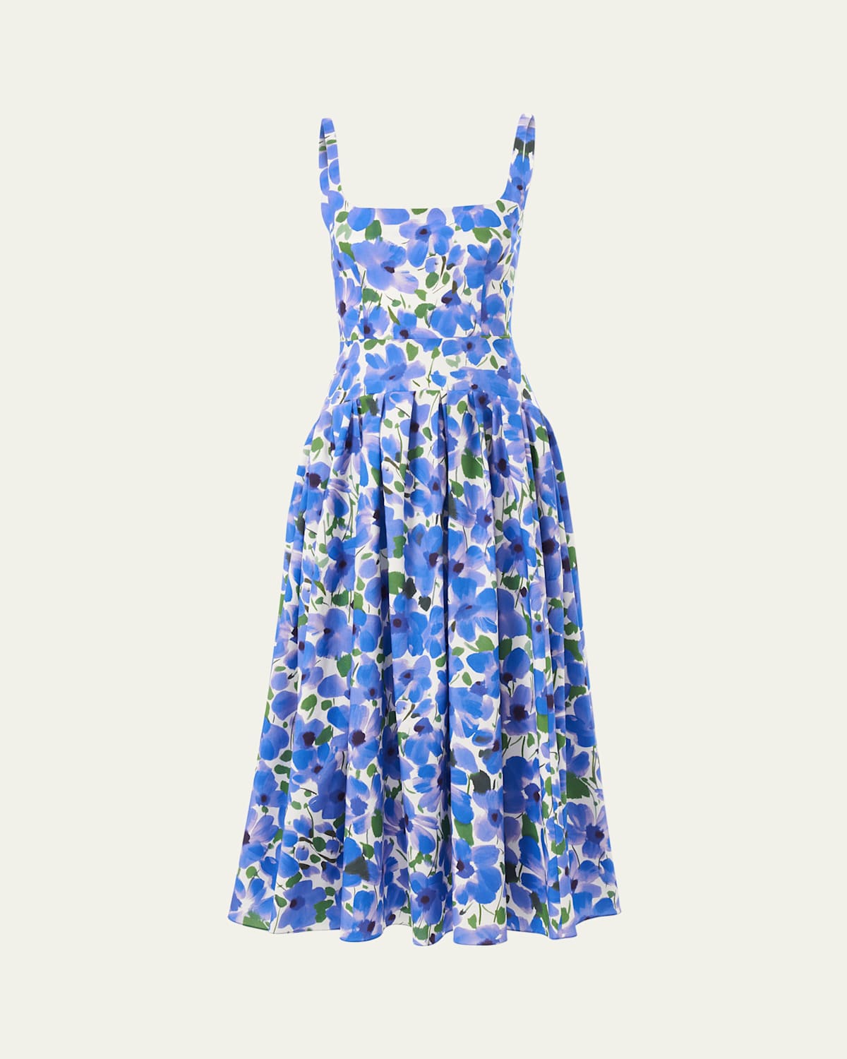 Carolina Herrera Floral Stretch-cotton Midi Dress In Delphinium Mult