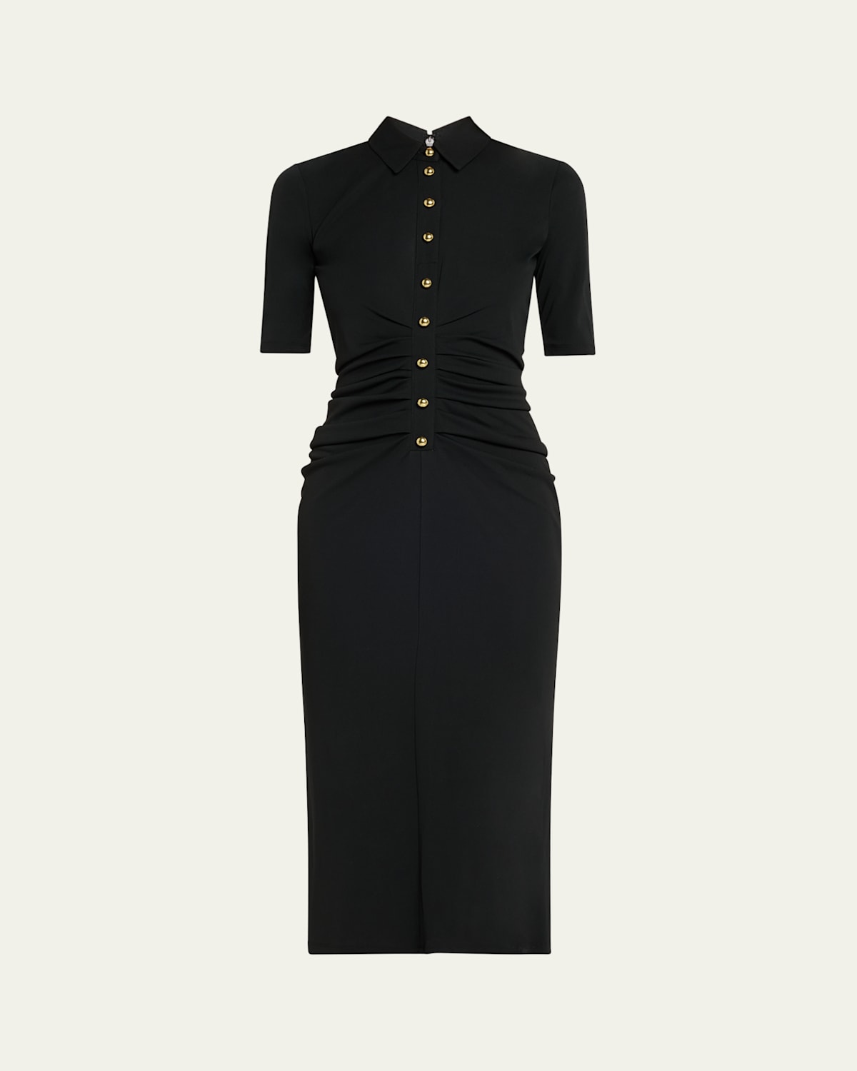 Carolina Herrera Ruched Button-front Midi Polo Dress In Black