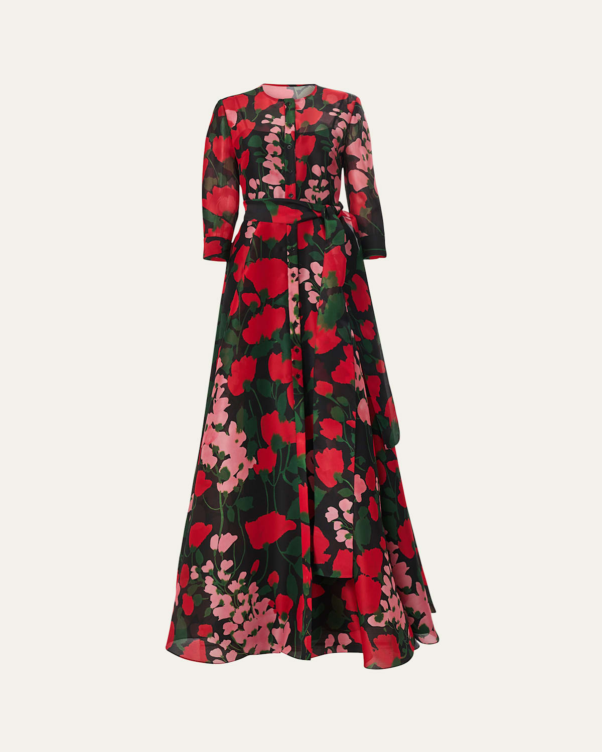 Carolina Herrera Floral-print Collarless Gown In Black Multi