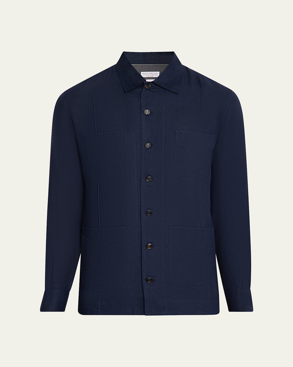 Brunello Cucinelli Linen Shirt With Chest Pockets And Collar In Navy