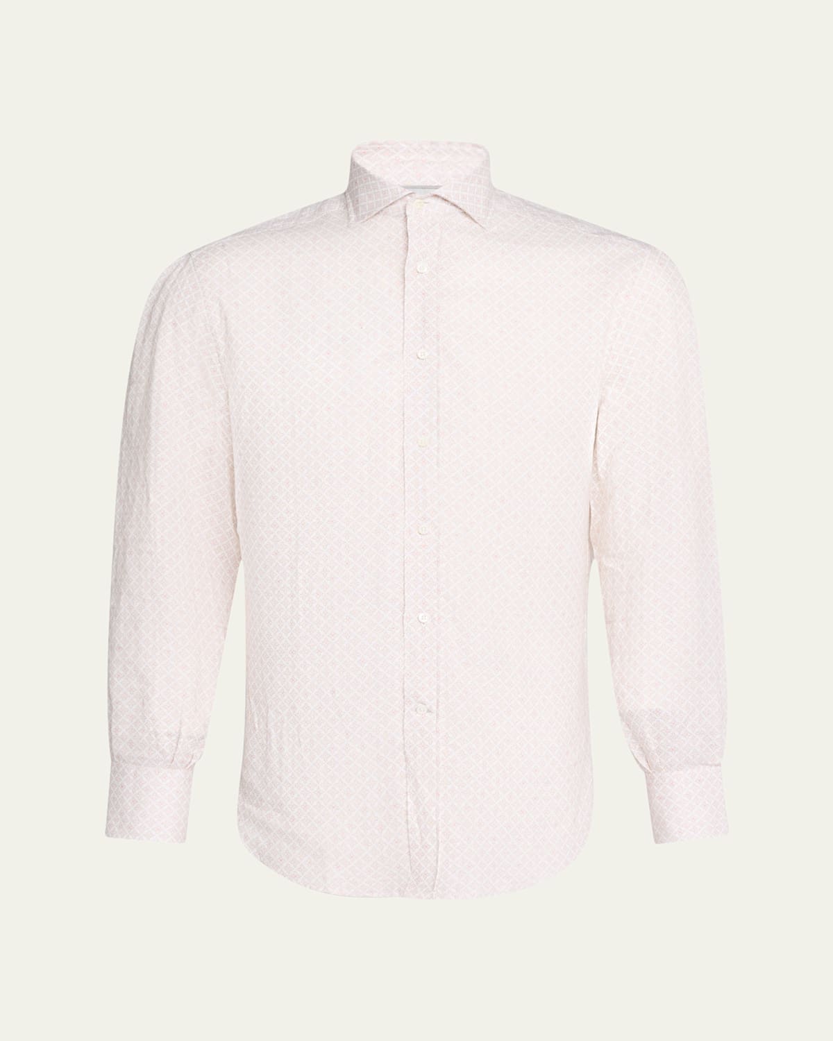 Brunello Cucinelli Men's Printed Linen Sport Shirt In Panama And Papaya