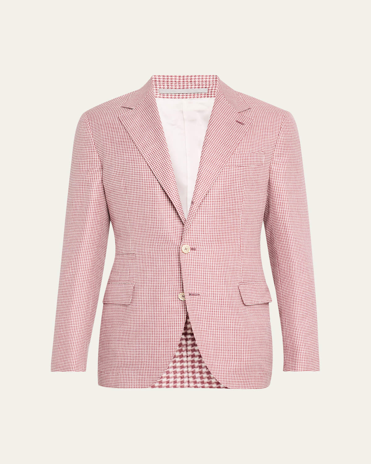 Brunello Cucinelli Men's Houndstooth Single-breasted Sport Coat In White And Red