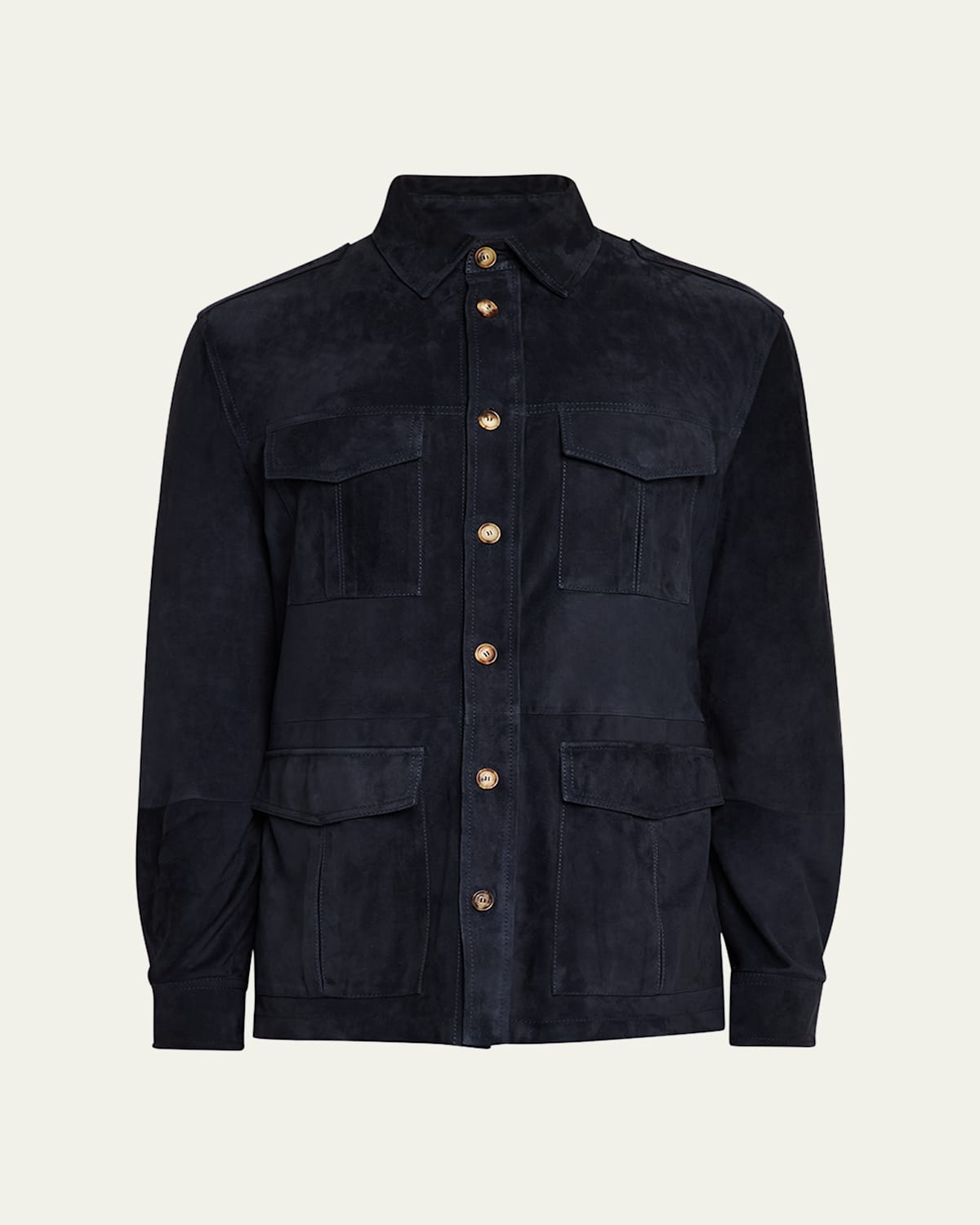 Brunello Cucinelli Suede Leather Shirt Jacket In Navy