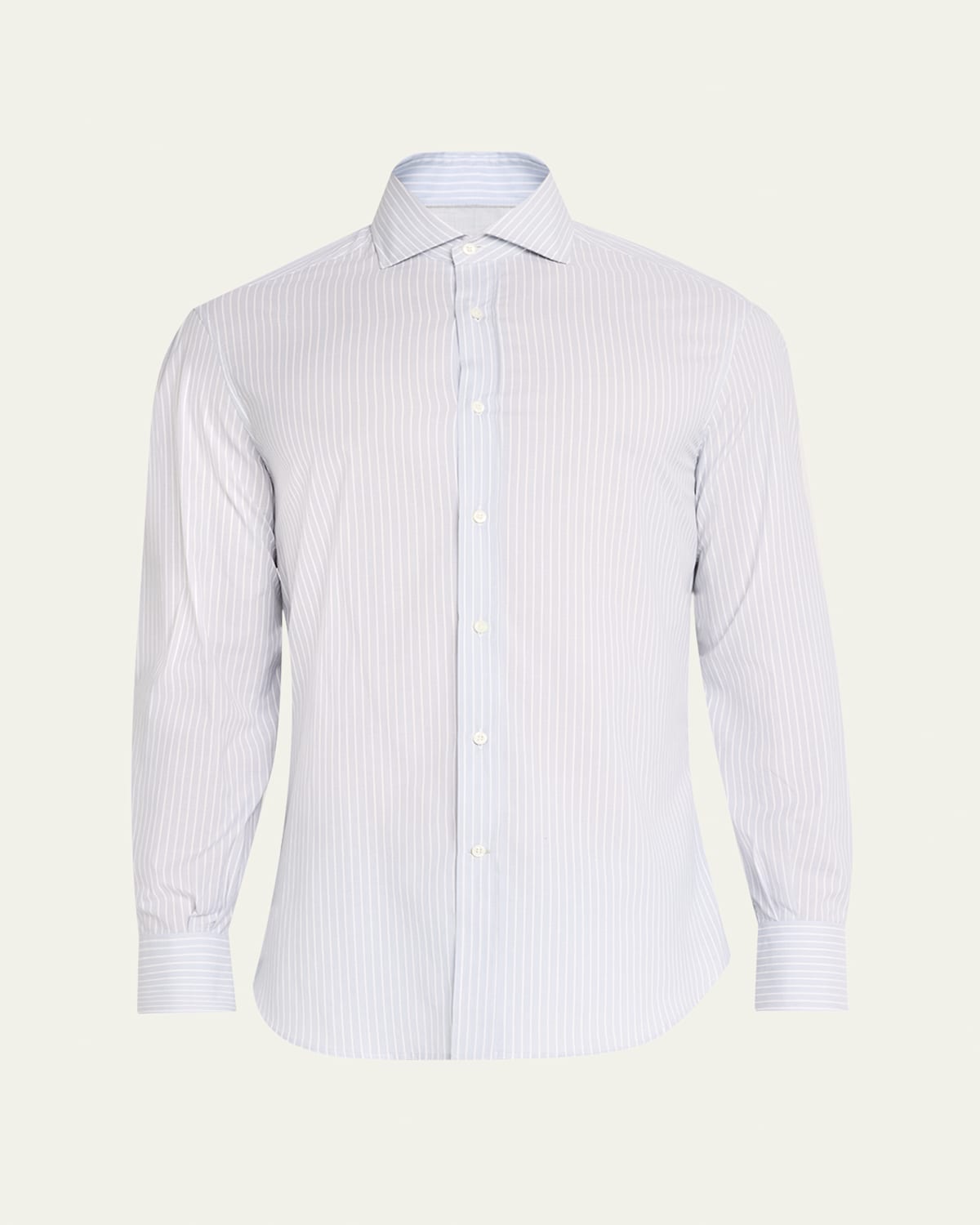 Brunello Cucinelli Men's Cotton Chambray Stripe Sport Shirt In Dusty And White
