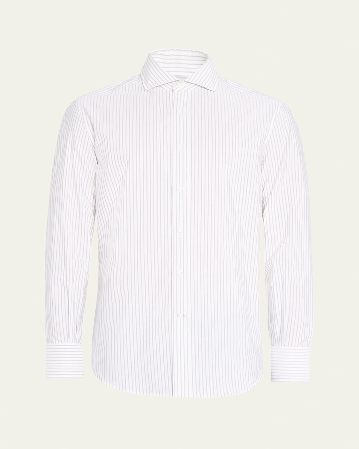 Brunello Cucinelli Men's Cotton Mini Stripe Sport Shirt In White And Brown