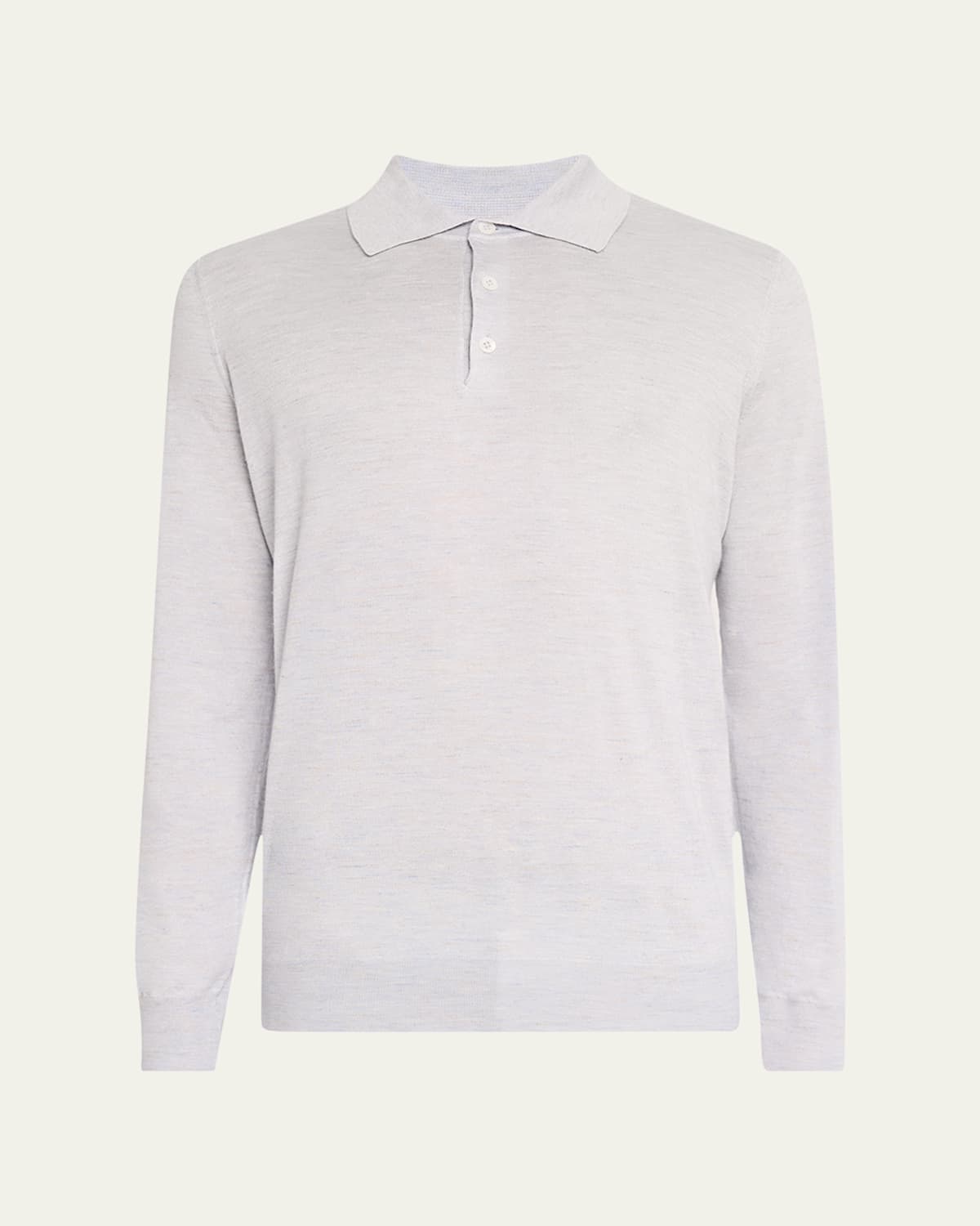 Brunello Cucinelli Men's Cashmere, Silk, And Linen Polo Sweater In Dusty Light Blue
