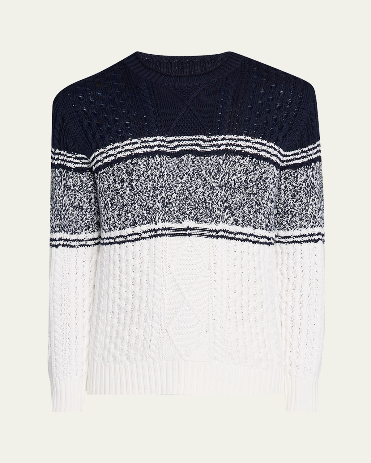 Brunello Cucinelli Men's Color Block Cable-knit Crewneck Sweater In Cmn23 Panama White