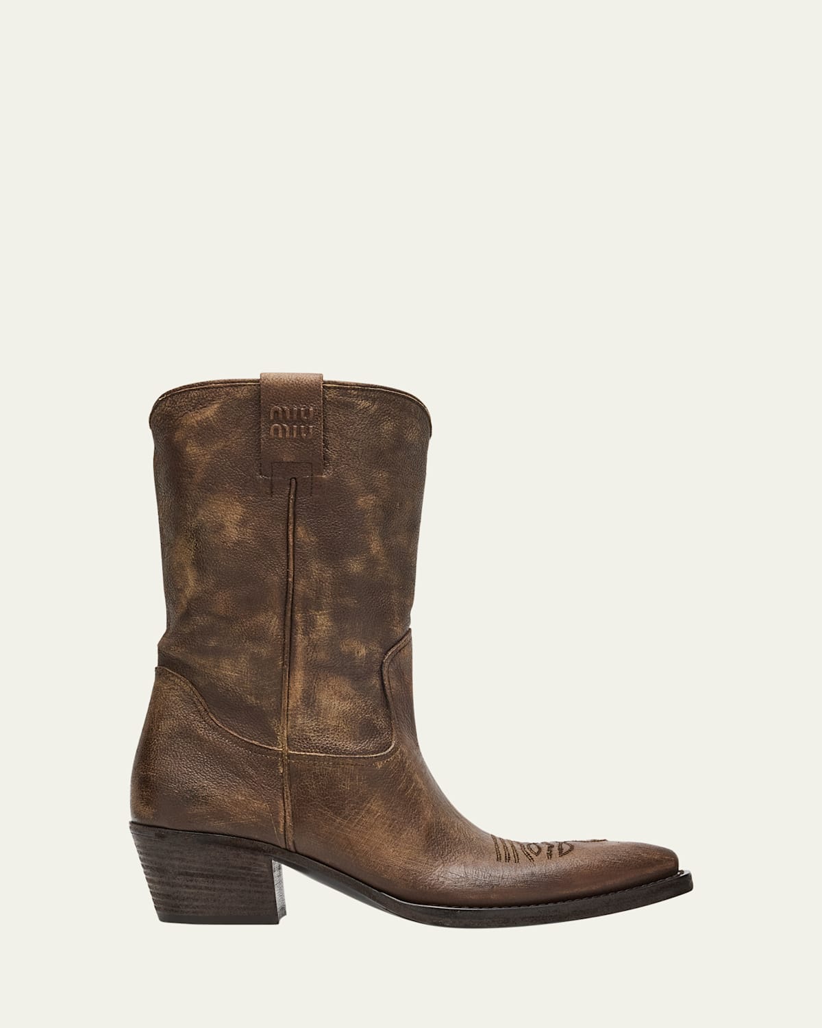 Miu Miu Campero Leather Cowboy Boots In Cacao