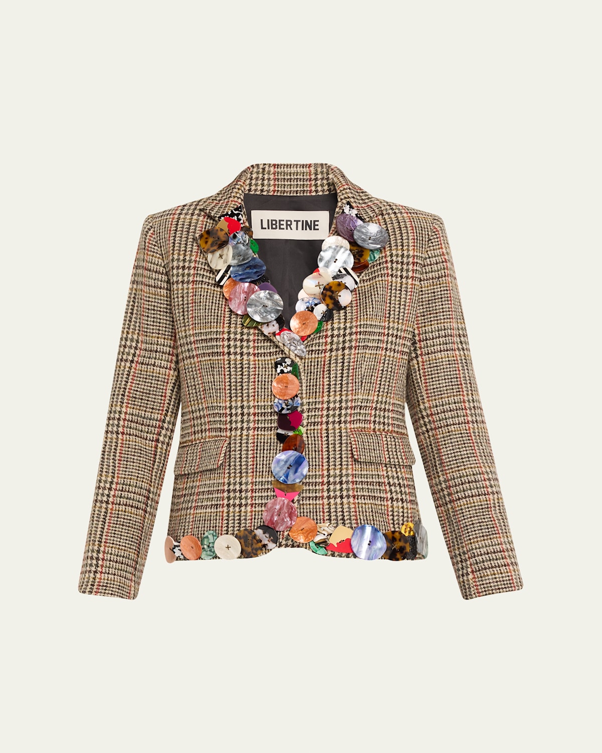 Libertine Memory Vase Prince Of Wales Buttoned Short Wool Blazer In Brnmu