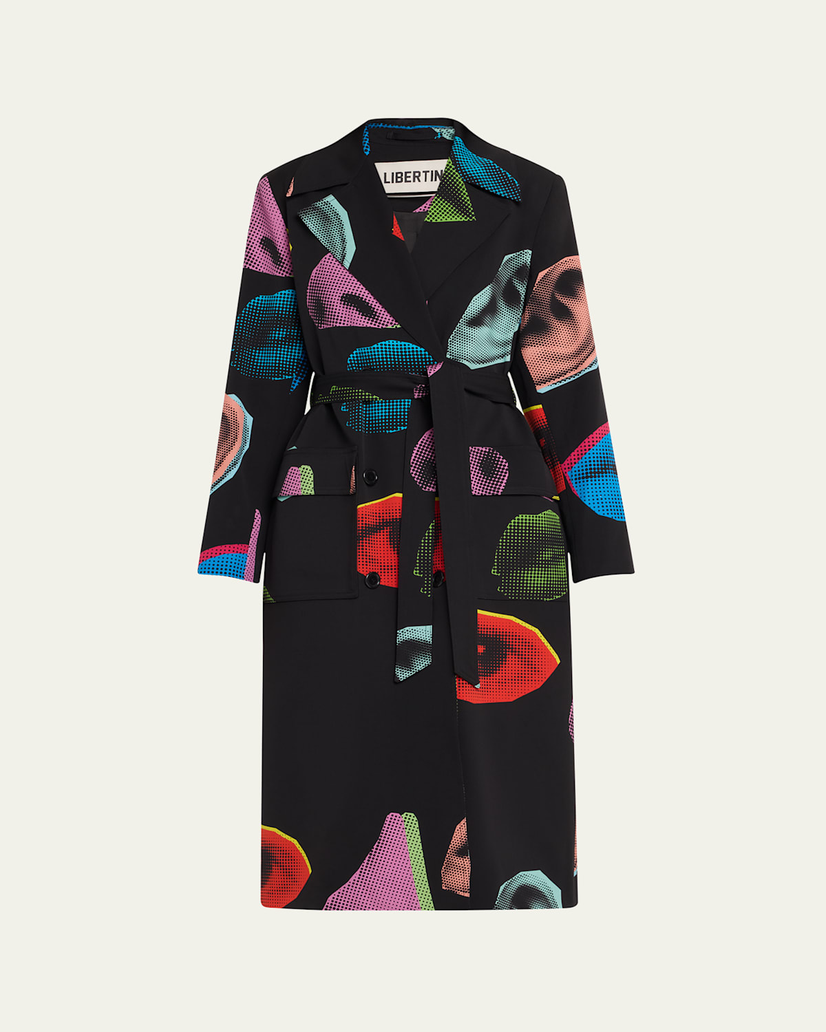Libertine Five Senses Belted Long Trench Coat In Blkmu